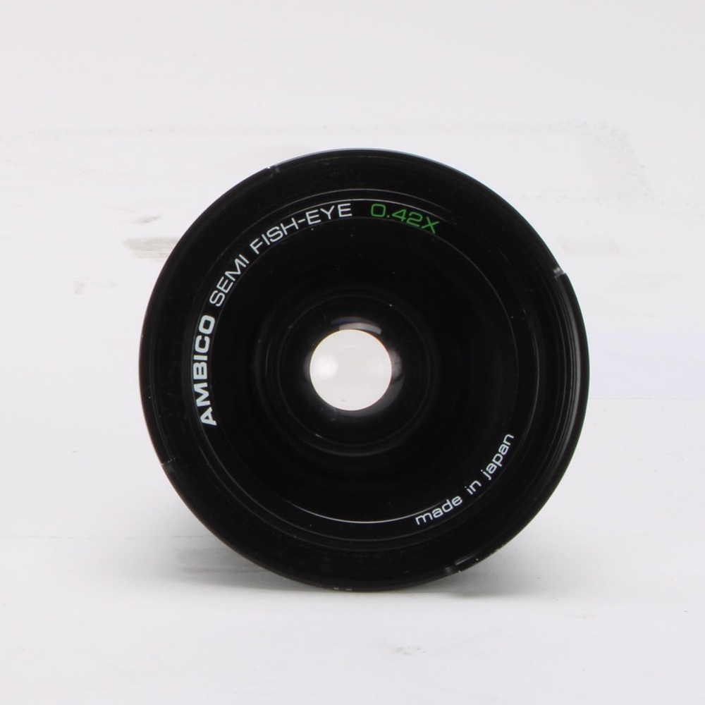 Ambico semi fish-eye 0.42x lens with vintage leather canon case